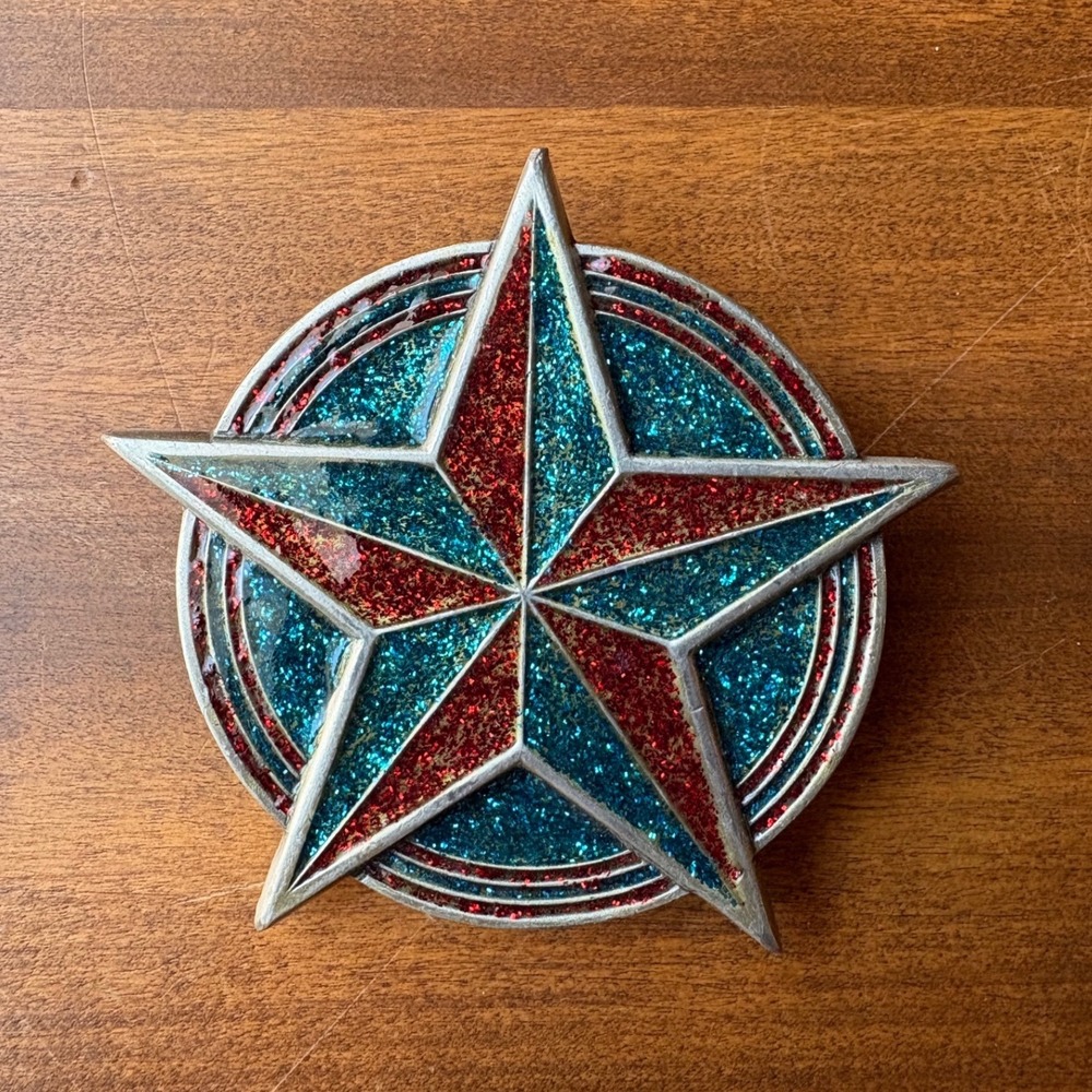 Great American Product 2002 Fine Pewter Star Glitter Belt Buckle Steampunk Skull